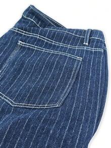 LIYS Men's Blue Wash Pinstripe Striped Wide Leg Jacquard Jeans - Blue - View 7