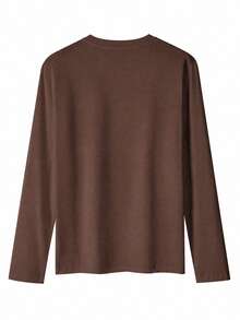1Pc Women Solid Crew Neck Fitted Long Sleeve Tee,Soft Stretchy Minimal Basic Top For Casual Daily Outfit - Brown - View 3