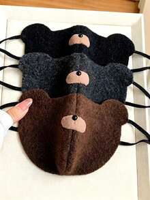 1PCCute Bear Ear Plush Winter Face Cover Soft Fuzzy Windproof Warm Fashion Accessory For Small Face - Multicolor - View 5