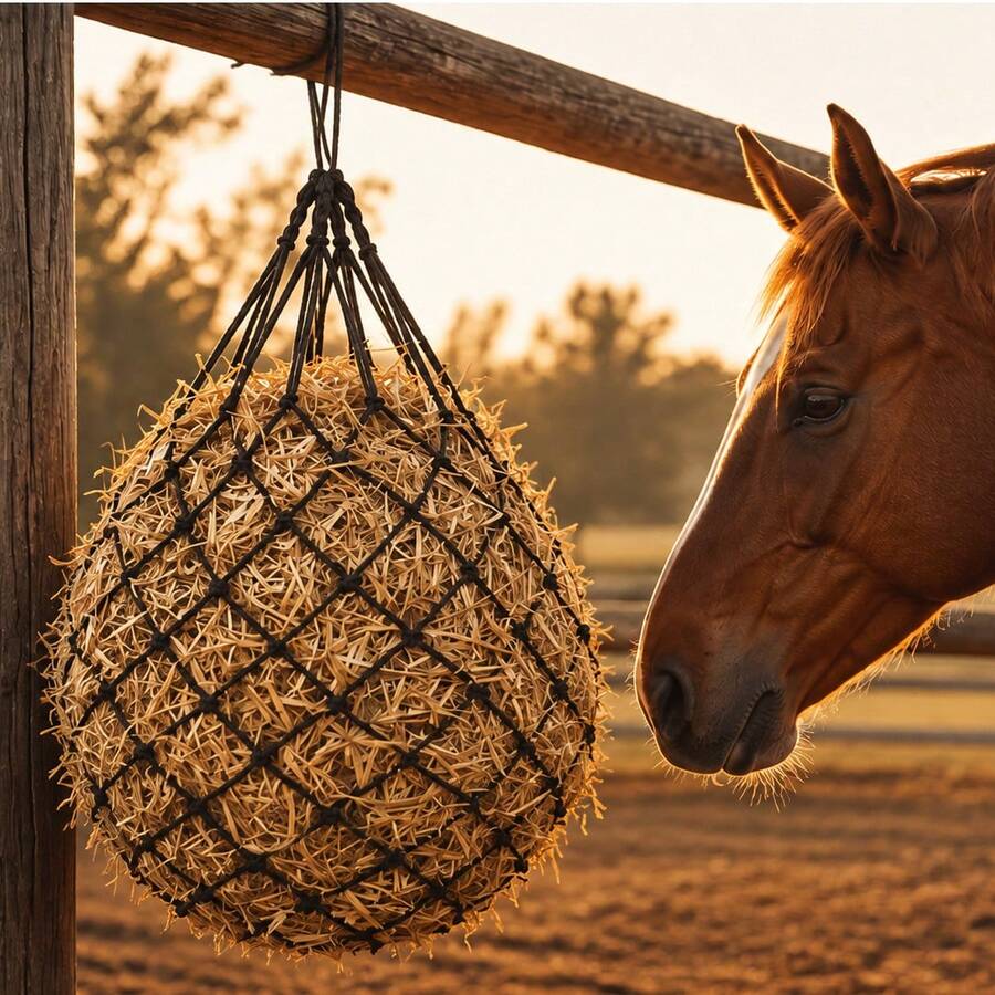 Horse Slow Feeder Hay Net Bag (1pc) - 2.3 X 2.3 Inch Small Mesh Hanging Hay Feeder, Durable Heavy-Duty Rope Woven, Helps Control Feeding Speed And Reduce Feed Waste, Suitable For Horses, Goats, Sheep And Stables, Barns, Farms, Pastures And Outdoor - Black - View 1