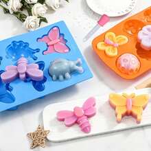 4pcs Insects/Flower Appearance Silicone Mold/Dropper Set,Butterfly Flower Shaped Ladybug Design,Handmade Soap Mold,Candle Mold,Aromatherapy Plaster Mold,Epoxy Resin Mold,Very Suitable For Christmas/New Year Parties,Holiday DIY Crafts Gift,Home Decor - A - View 4