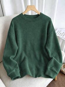 Women's Long-Sleeved Casual Top, Casual Vacation Plain-Collared Top - No Patterns, No Prints, Comfortable And Warm Knitted Imitation Sweater - Green - View 7