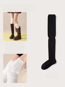 1 Pair Women's All-Season Over-The-Knee Socks, High Tube Socks, Non-Slip Comfortable Fit Thigh-High Socks, Thickened Warm Ribbed Long Socks, Soft Elastic Breathable Winter Long Socks, Comfortable Boot Socks - Multicolor - View 11