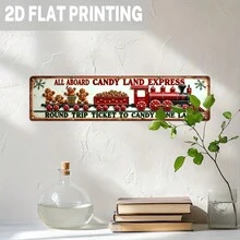 لوحة معدنية مسطحة الأبعاد، قطعة واحدة بتصميم عتيق "All Aboard Candy Land Express"، ديكور جداري بموضوع عيد الميلاد، مناسبة للمنزل وغرفة المعيشة والمطبخ، هدية عيد الميلاد، لوحة زخرفية (نمط عشوائي) - A - مشاهدة 5