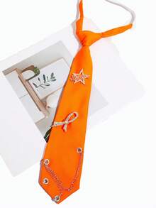 1pc Fashion Street Rhinestone Star Bow Eyelet Chain Personalized College Style Daily Commute Shirt Women Decorative Tie - Multicolor - View 8
