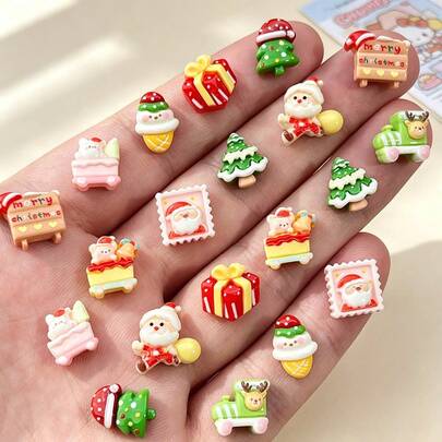 10/30/50pcs Cartoon Christmas 3D Resin Charms, Reindeer, Sleigh, Ice Cream, Handmade Hair Accessories, Phone Case Decoration Materials - Random Mix