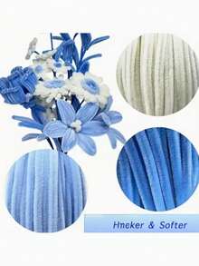 100/300/321pcs Blue And White Pipe Cleaner Flower Set, Upgraded DIY Craft Kit, Suitable For Mother's Day, Graduation, Valentine's Day And Holiday Gifts, Wool Core Craft Set, Blue And White Pipe Cleaner Flower Set - A - View 4