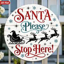 2D Flat, 1pc Round Metal Sign Wall Art, Flying Reindeer Silhouette, Snowflake And Star Pattern, Rustic Style Home Decor, Suitable For Living Room, Entryway, Indoor And Outdoor Weather-Resistant Decoration, Durable (Random Hole Position) - A - View 8