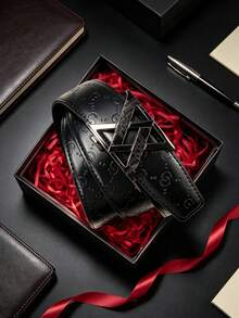 1pc Men's Luxury Belt With Letter Alloy Automatic Buckle, Premium PU Embossed Strap, Multiple Colors Available, 47.2inch Length Adjustable, Suitable For Daily Wear, Jeans, Shorts, Perfect Gift For Boyfriend And Father - Multicolor - View 13