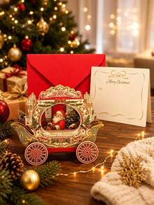 3pcs/Set 3D Christmas Pop-Up Greeting Cards, Creative Holiday Paper Cards With Elegant Carriage Design, Suitable For Holiday Party, Christmas Gift, Holiday Party, Christmas Celebration, Surprise Message Card Decoration - Multiple Styles - View 3