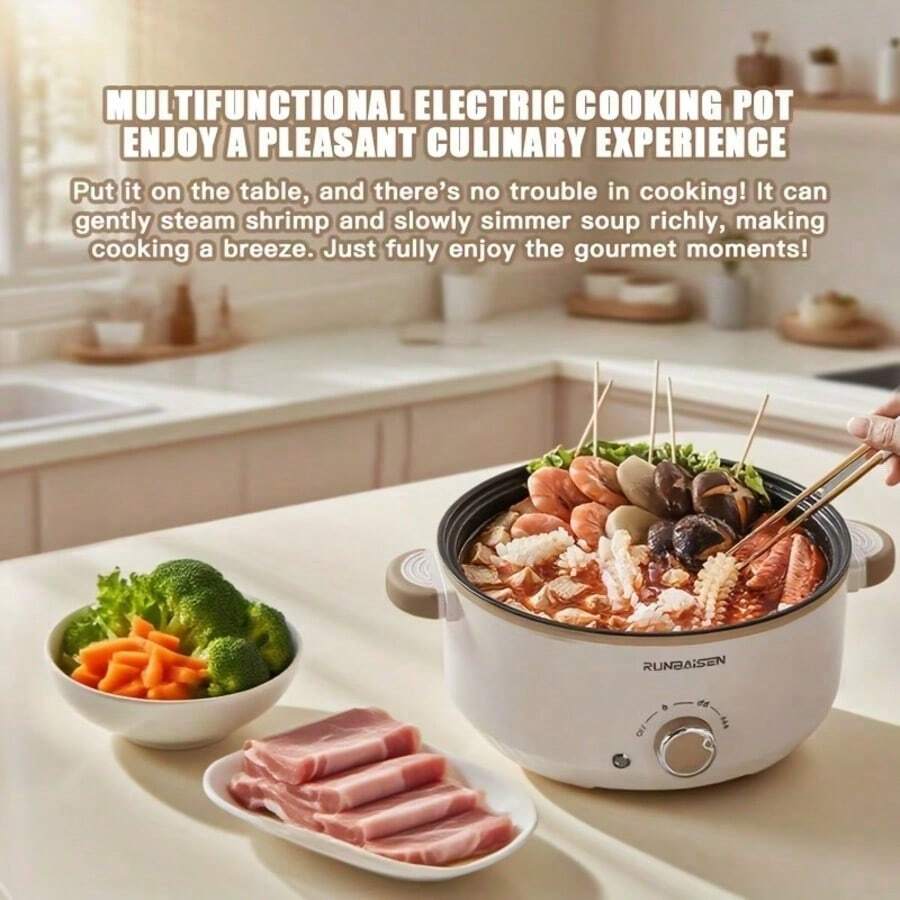 SMEG is gems Electric Pot, Non-Stick Mini Portable Pot, Fast Cooking, Adjustable Power, Suitable For Dorm Use, Kitchen Essential - Beige - View 1