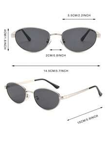 1 Pair Men's Metal Oval Frame High-Quality Minimalist Street Style Music Festival Outfit Driving Fashion Glasses - Silver - View 4