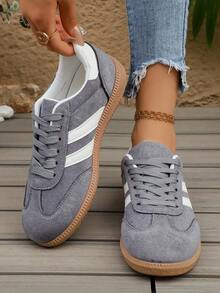 Women's Korean Style German Training Sneakers, Spring/Summer Fashion Sports Casual Shoes - Grey - View 1