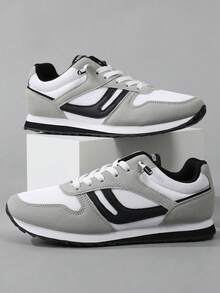 Men's White Grey And Black Color Block Mesh Slip-On Sneakers, Elastic Band Easy On And Off Retro Running Daily Walking Shoes, Also Suitable For Women - white ash - View 4
