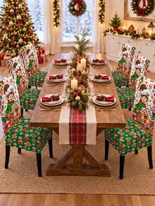 Gingerbread House Baking Elf Christmas Chair Cover, Mint Candy Cane Cookie Checkerboard Print, Sweet Holiday Kitchen Decor, Suitable For Family Feast, Winter Gathering And Christmas Party - Multicolor - View 9