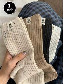 1/4 Pair Women's Solid Color Mid-Calf Socks, Casual, Breathable And Fashionable Women's Ankle Socks And Tights, Warm Winter Socks, Rabbit Pattern Design, Suitable As Christmas Gift. - Multicolor - View 12