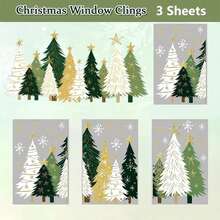 3-Pack Static Cling Window Stickers PVC Christmas Tree And Snowflake Decors - Winter Snowflakes With Christmas Trees, Glossy Finish, Suitable For Doors, Mirrors, Laptops, Tablets - Stick-On, Yellow-Green-Gold Christmas Tree And Snowflakes, Winter Home Window Decoration (No Residue) - Multicolor - View 10