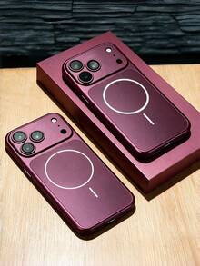 Minimalist Metallic Phone Case, Compatible With IPhone 18 Pro Max 17 Pro Air 16 15 14 13, Ultra-Thin Shockproof Hard Shell, Built-In Glass Lens Protector - Cherry Red - View 4