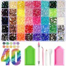Bộ đá đính resin 40 màu bóng, phối màu, đá resin mặt phẳng 5.5mm màu AB, bộ đá jelly DIY, phù hợp trang trí quần áo DIY, ốp điện thoại, sáng tạo nghệ thuật thủ công, quà tặng lễ tết, không dùng một lần - Nhiều màu - Xem 8