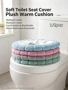 1/2 Pcs Winter Toilet Seat Cover, Washable Elastic Edge Insulated Toilet Pad, Halloween, Christmas Home Gift For Elderly Women, Bathroom Comfort Accessory, Random Color - Multicolor - View 3