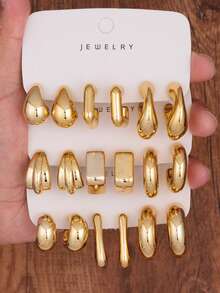 6/18pcs Gold Fashion Women's High-End Earrings Set - Gold - View 7
