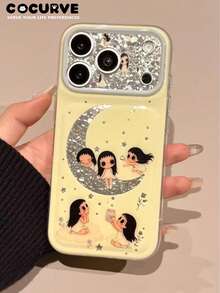 Cocurve 1pc New Large Window Diamond Pattern Moon Star Small Jade Phone Case Compatible With IPhone 18 Pro Max 18 Pro 17 Pro/17 Pro Max/16 Pro/16 Pro Max 16/15 Pro Max/15 Pro/15/Plus Shockproof IMD Printed 14 Pro Max/14/14/13 Pro Max/13 Pro/13/Personalized 13/12 Pro Max/12 Pro/12/11 Pro Max/11 Pro/11/Plus/Can Be Used As Couple, Holiday, Halloween, Anniversary Gift Versatile Beautiful Unique - Multicolor - View 2
