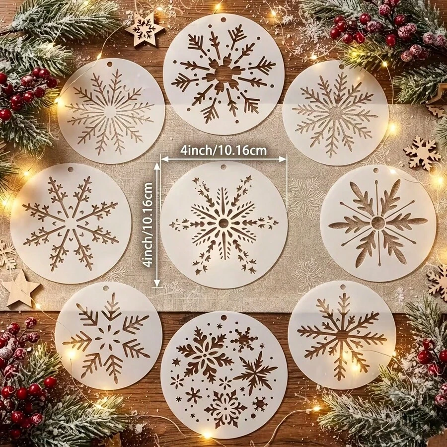 9 Snowflake Stencils For Christmas Crafts – 4x4 Inch Stencils Featuring 9 Snowflake Designs For Handmade Christmas Ornaments, Home Decor, Embroidery, Wall Art, And Painting - Sets - View 1