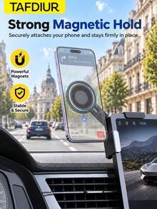 TAFDIUR 1pc ABS + Alloy Material Black Magnetic Phone Car Mount, Easy & Quick Installation On Center Console Screen, Adjustable Extendable Arm For One-Handed Placement, Suitable For Driver Navigation/Music/Calls - Multicolor - View 4