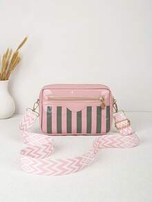 Women's Colorful Striped Crossbody Bag, Glossy Small Shoulder Purse With Adjustable Wide Strap, Zipper Pocket Casual Everyday Bag - Multicolor - View 13