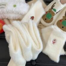 1/3/5 Pairs Women's Christmas Socks, White Plush Embroidered Holiday Socks, Thick Warm Plush Material, Hand Washable Holiday Socks - Multicolor - View 7