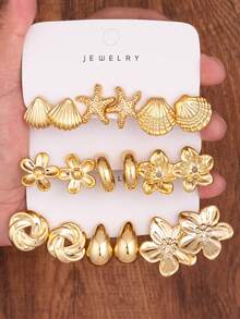 6/18pcs Luxury Gentle Style Earrings, Multiple Series Earrings Set, Perfect For Daily And Holiday Wear, Women's Earrings Set, Made Of ABS Resin Material With Non-Fading UV Gold Plating - Gold - View 1