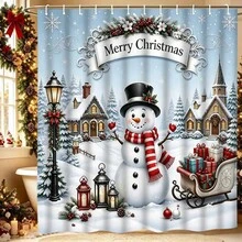1/4pcs Christmas Snowman Shower Curtain Set, Christmas Tree Snowflake Pine Branch Winter Holiday Bathroom Curtain 180 X 180 Cm, Waterproof Mildew-Resistant Polyester Material, With 12 Hooks - A - View 23