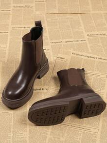 Women's 2026 New Spring/Autumn Thick Sole Slim Chelsea Ankle Boots - Brown - View 3