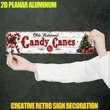 2D Flat, 1pc Vintage Candy Cane Nostalgic Metal Wall Decor Sign, Fashionable Christmas Decoration, Red And White Striped, Candy Cane And Bow Pattern, Durable Holiday Ornament, Suitable For Home, Kitchen, Cafe, Men's Lounge, Etc. (Random Style) - A - View 6