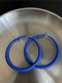 1 Pair Minimalist Personalized Fashion Round Hoop Earrings For Women, Suitable For Daily Wear And Commuting - Royal Blue - View 4