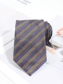 Men's Blue & Brown Diagonal Stripe Tie, 8cm Wide, Luxury Jacquard Woven, Wedding Interview Commute Suit Accessory - Blue-brown Twill - View 2