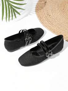Women's Flat Mary Jane Retro Ballet Granny Shoes - Black - View 2