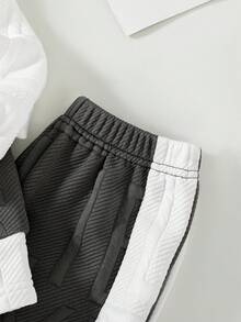 Boys' Fashion Colorblock Embossed Letter Design Crew Neck Sweatshirt And Jogger Pants 2 Pieces Set, Spring/Autumn - Grey - View 8