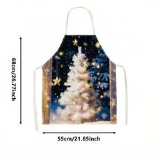 1pc Christmas Night Scene White Snow Christmas Tree Print Apron - Sleeveless Design, Durable And Comfortable Fit, Featuring Falling Snow Christmas Tree, Golden Star Decorations And Winter Night Forest Pattern, Suitable For Cooking, Baking And Home Cleaning, Household Cleaning, Housework Apron, Hand-Painted Holiday Gardening Apron, Fun Christmas Holiday Gift - Multicolor - View 13