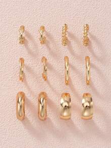 6 Pairs Minimalist C-Shaped Unique Earrings For Women, Suitable For Daily Wear, Parties And Outings, Jewelry Gift - Yellow Gold - View 8
