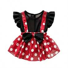 1pc M Size Dog Cat Vintage Dress Red Polka Dot Black Mesh, Ruffle Flutter Sleeve Suspender Strap Satin Bow Tulle Tutu Skirt, Cute Retro For Spring Summer Party Birthday Photo Shoot, Suitable For 3-4kg - Multicolor - View 12