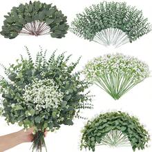 20/60 Stems Artificial Eucalyptus Leaves, Fake Greenery For Wedding Bouquets, Garlands, Vases, Floral Arrangements, Home Bedroom Decor, Garden Decor - Green 1 - View 1