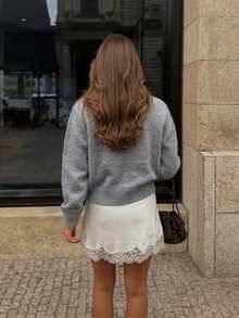 Women's Grey Cardigan Sweater, Bee & Floral Applique Design, Autumn/Winter Fashion Long Sleeve Button Knit Top - White - View 5