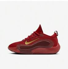 NIKE IsoFly Unisex Red & Gold Low-Top Basketball Shoes | Deep Red One-Piece Upper, Gold Swoosh, Court & Street Style FZ7298-600 - Red - View 2