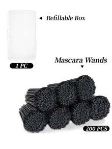 200pcs Disposable Mascara Wands, Spoolie Eyelash Brush, Eyebrow Brush & Brow Comb With Storage Case, Lash Extension & Eyebrow Grooming Makeup Applicators - Multicolor - View 2