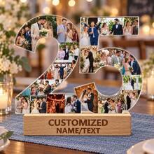 1pc Custom Photo Collage Number Ornament, Personalized Acrylic Tabletop Keepsake, Meaningful Milestone Gift For Birthday, Anniversary, Wedding, Graduation, Retirement, Family Memory Display, Home Shelf And Desk Decoration - Multicolor - View 12