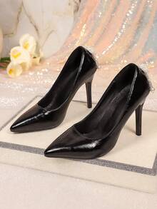 Elegant Women's High Heels, Classic Solid Color, Pointed Toe Stiletto Pumps, Pearl Tassel Decor, Suitable For Weddings And Parties - Black - View 7