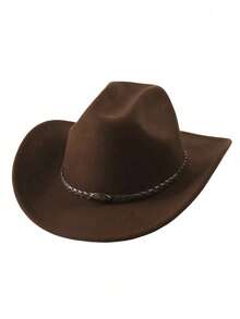 1pc Men's Western Cowboy Hat, Solid Color, Metal Hat Band Decoration, Rolled Brim Jazz Style, Casual Versatile, Party, Daily Wear - Multicolor - View 8