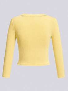 New Gen Z Y2K Cropped Long Sleeve T-Shirt Women's Design Print Spring Autumn Korean Style Round Neck Versatile Casual Slim Fit Top - Yellow - View 6