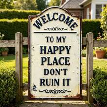 2D復古「Welcome To My Happy Place」木製裝飾牌，適用於庭院牆面、圍欄、車庫、室內牆面裝飾，絕佳禮物，無需用電 - TM33 - 查看 3